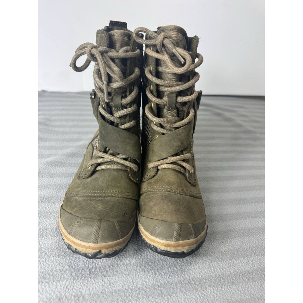 Sorel Women’s Size 7 Olive Green Lace Up Ankle Boots Herringbone Buckle